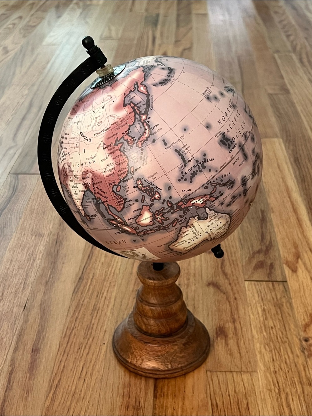 Decorative Pink Globe on Wooden Stand - Brand Unknown